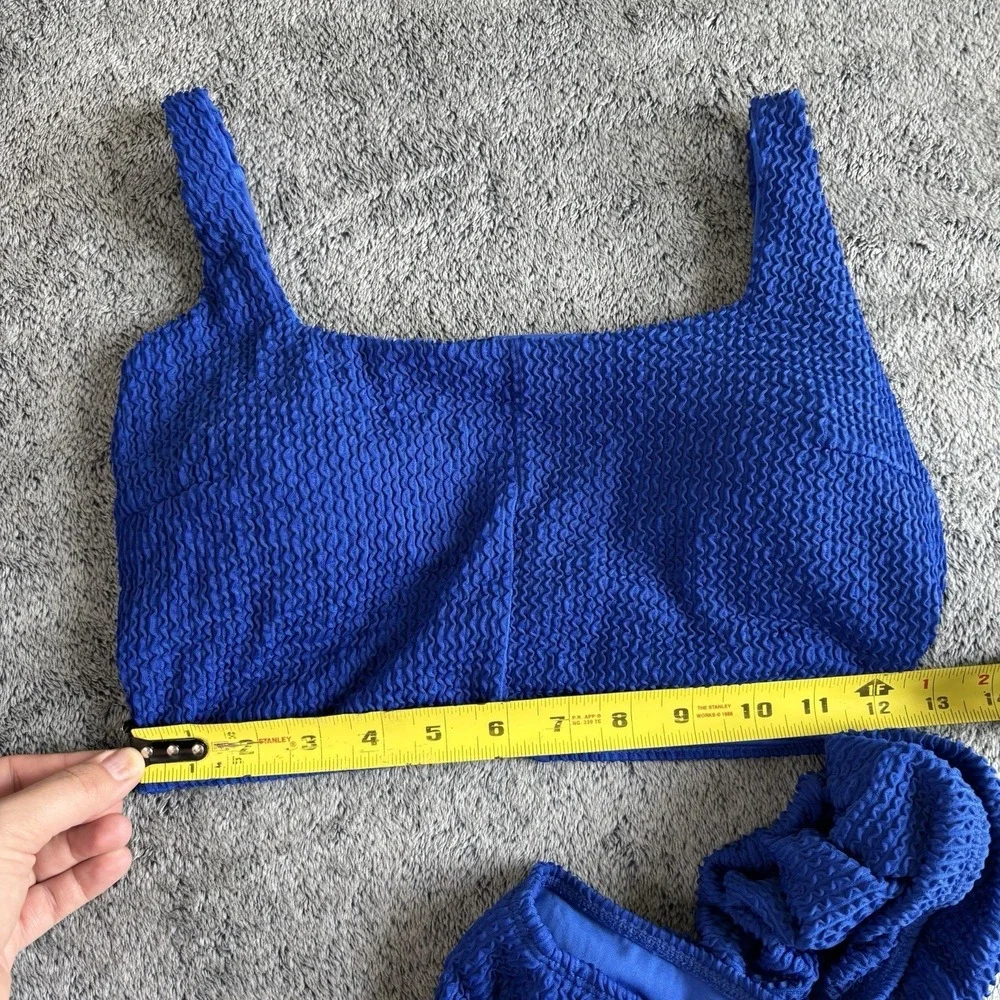 Royal Blue Smocked High Waisted Bikini Set Two Piece Swimsuit‎ Size M